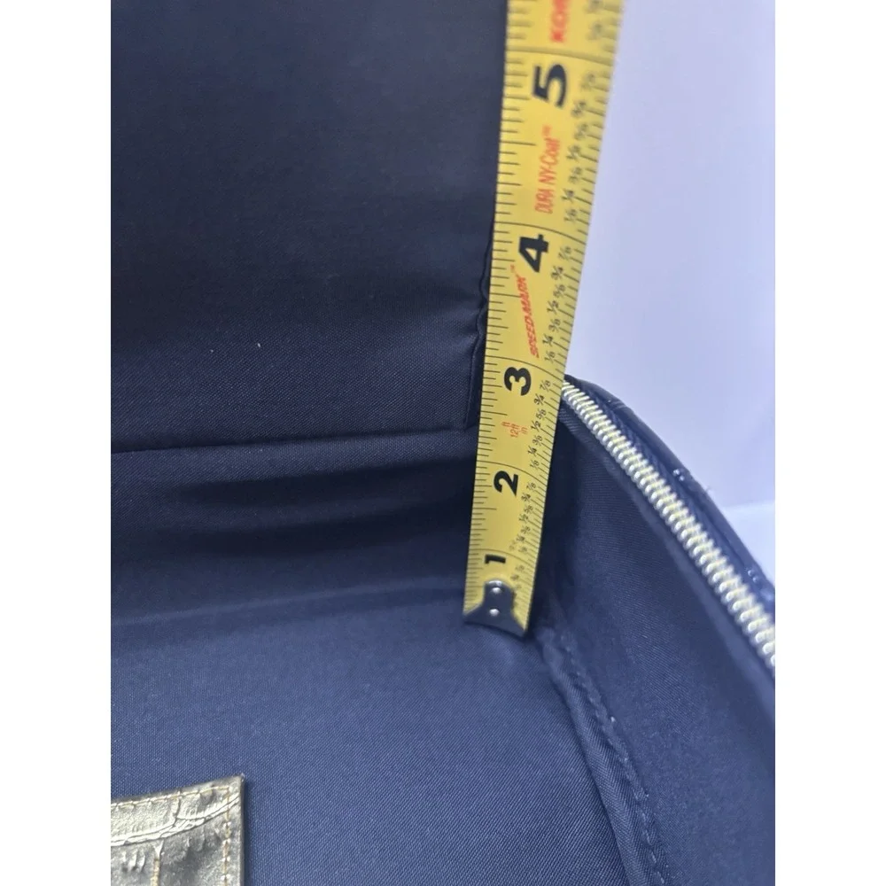 VTG Estee Lauder Navy Blue Faux Crocodile Embossed Make-up Travel Bag Train Case